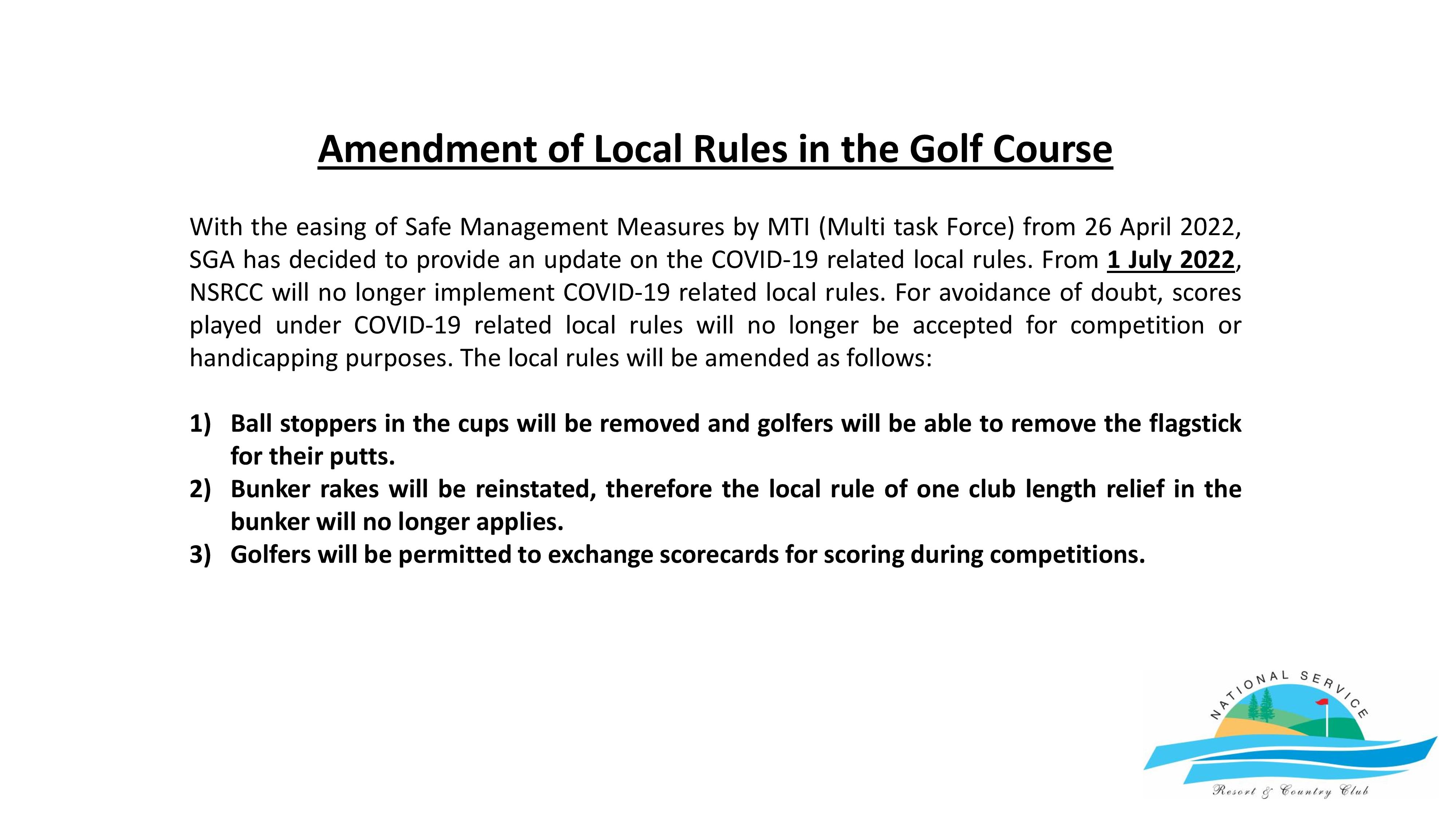Notice on Amendment of Local Rules in the Golf Course National